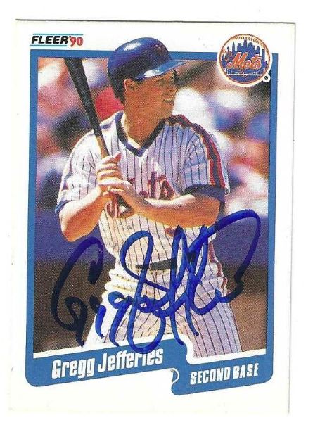 Autographed GREGG JEFFERIES New York Mets 1990 Fleer Card