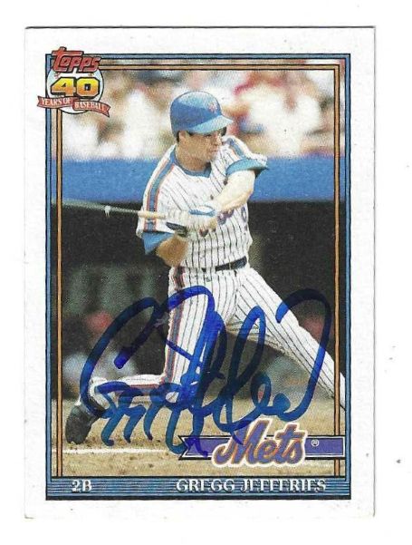Autographed GREGG JEFFERIES New York Mets 1991 Topps Card