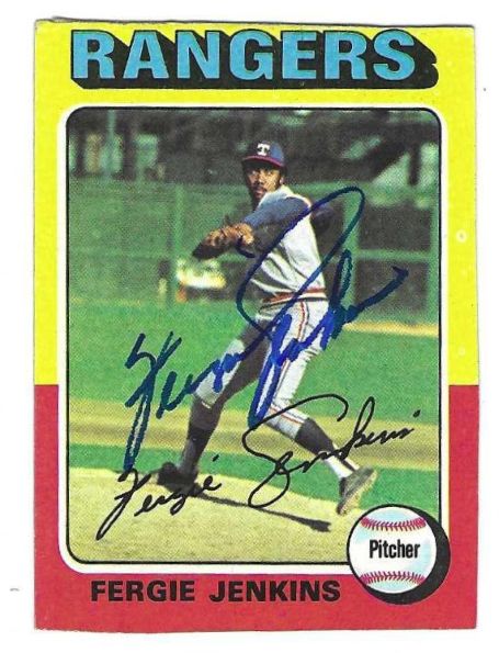 Autographed FERGIE JENKINS Texas Rangers 1975 Topps Card