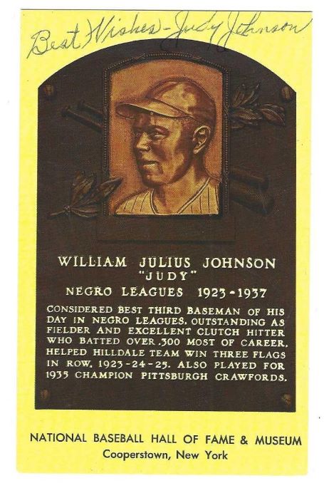 Autographed Judy Johnson Hall of Fame Gold Plaque Post Card