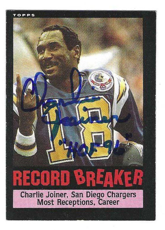 CHARLIE JOINER San Diego Chargers Autographed 1985 Topps Card