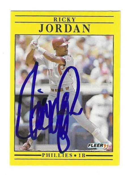 Autographed RICKY JORDAN  Philadelphia Phillies 1991 Fleer Card