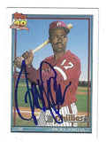 Autographed RICKY JORDAN  Philadelphia Phillies 1991 Topps Card