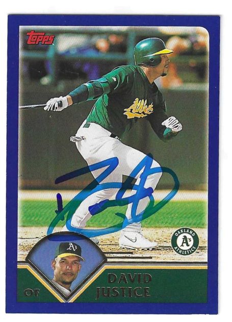 Autographed DAVID JUSTICE Oakland A's 2003 Topps Card