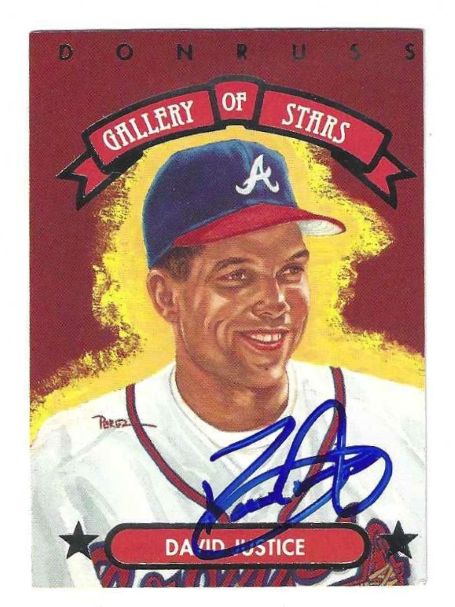 Autographed DAVID JUSTICE Atlanta Braves 1992 Donruss Triple Play Gallery of Stars Card
