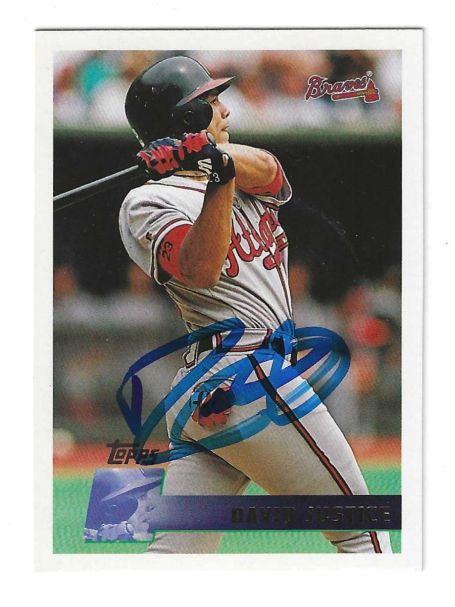 Autographed DAVID JUSTICE Atlanta Braves 1996 Topps Card