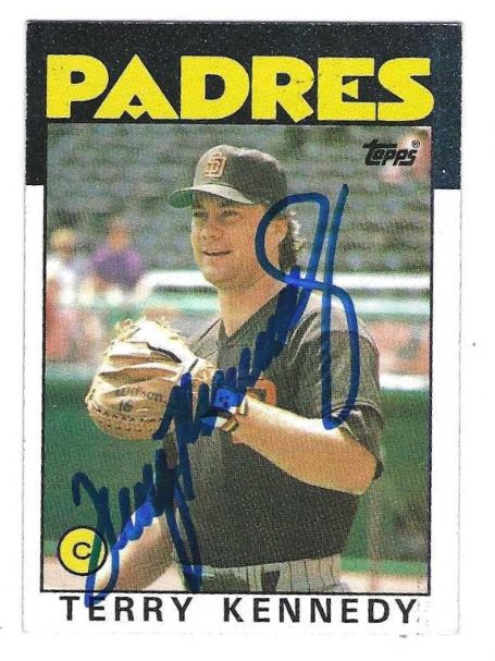 Autographed TERRY KENNEDY San Diego Padres 1986 Topps Card