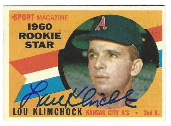 Autographed LOU KLIMCHOCK Kansas City A's 1960 Topps Card