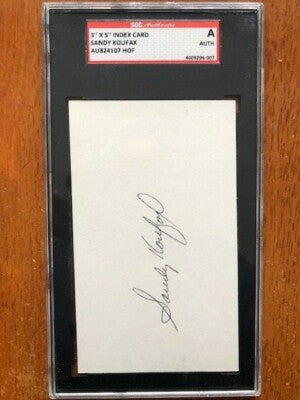 Autographed Sandy Koufax Los Angels Dodgers 3x5 Index Card SGC Slabbed