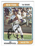 Autographed ED KRANEPOOL New York Mets 1974 Topps Card