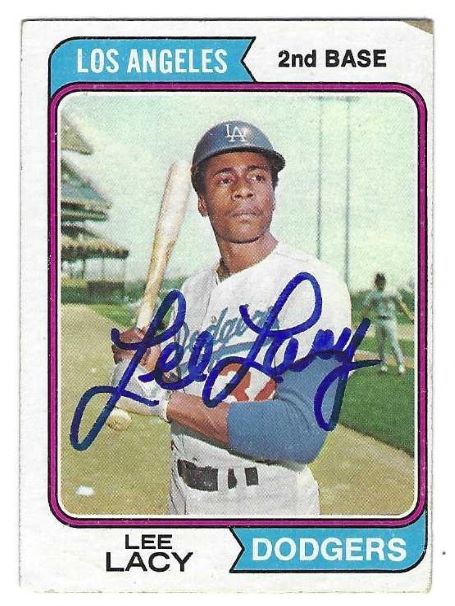 Autographed LEE LACY  Los Angeles Dodgers 1974 Topps Card