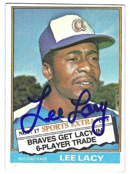 Autographed LEE LACY  Atlanta Braves 1976 Topps Card