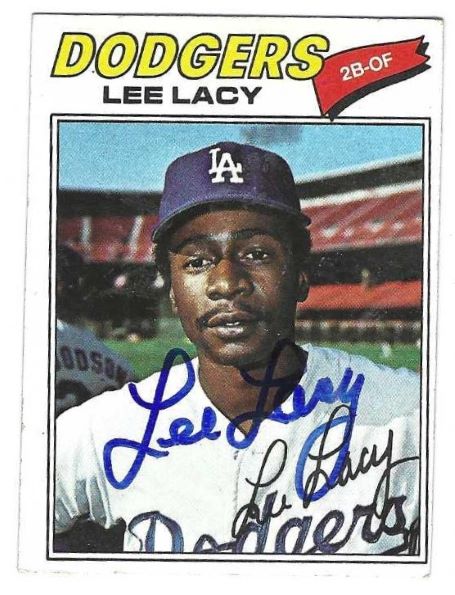 Autographed LEE LACY  Los Angeles Dodgers 1977 Topps Card