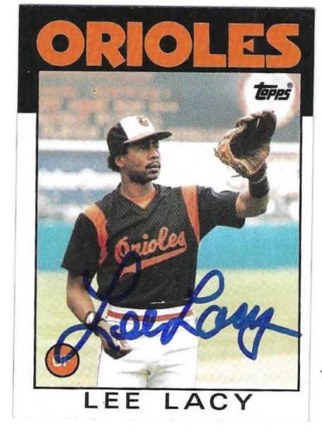 Autographed LEE LACY  Baltimore Orioles 1986 Topps Card