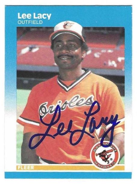 Autographed LEE LACY  Baltimore Orioles 1987 Fleer Card
