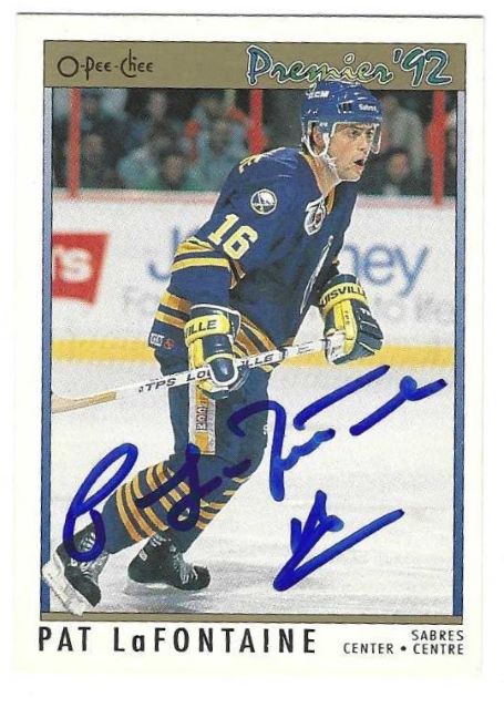 Autographed PAT LAFONTAINE Buffalo Sabres 1991-92 O-Pee-Chee Premier card #64