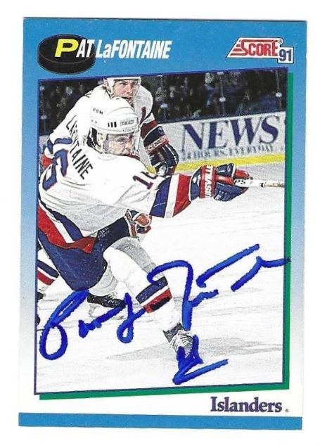 Autographed PAT LAFONTAINE 1991-92 Score Canadien #480 New York Islanders card
