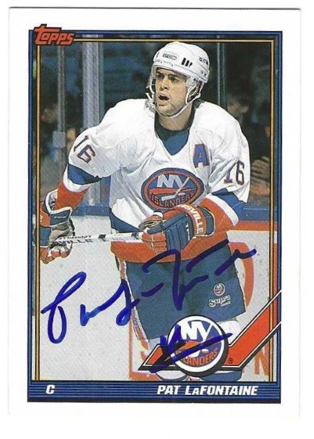Autographed PAT LAFONTAINE 1991-92 Topps New York Islanders card #80