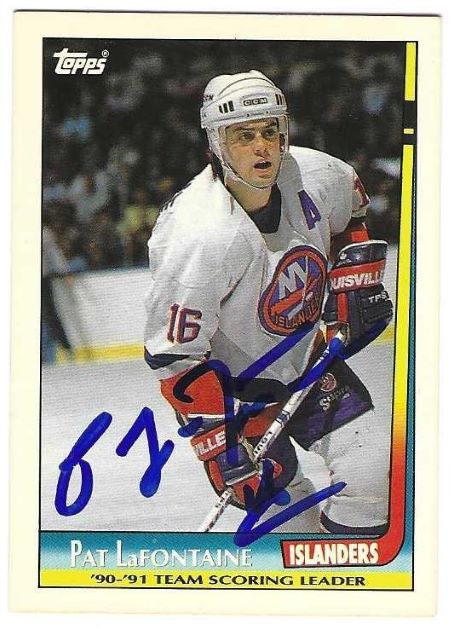 Autographed PAT LAFONTAINE 1991-92 Topps New York Islanders card #12