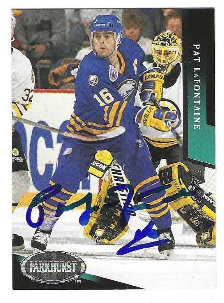 Autographed PAT LAFONTAINE Buffalo Sabres 1993-94 Parkhurst card #289
