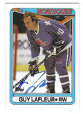 GUY LAFLEUR Quebec Nordiques Autographed 1990-91 Topps Card