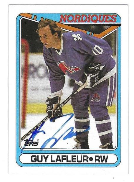 GUY LAFLEUR Quebec Nordiques Autographed 1990-91 Topps Card