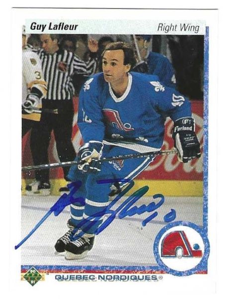GUY LAFLEUR Quebec Nordiques Autographed 1990-91 Upper Deck Card