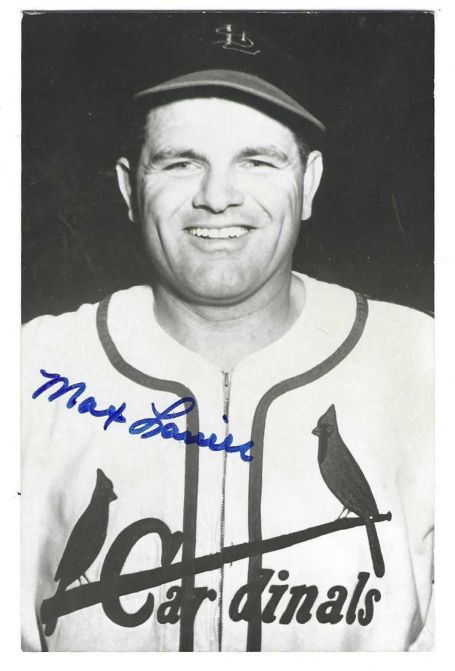 Autographed MAX LANIER St. Louis Cardinals BxW Rowe Post Card