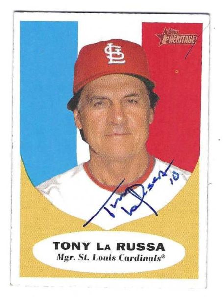 Autographed TONY LARUSSA St. Louis Cardinals 2010 Topps Heritage Card