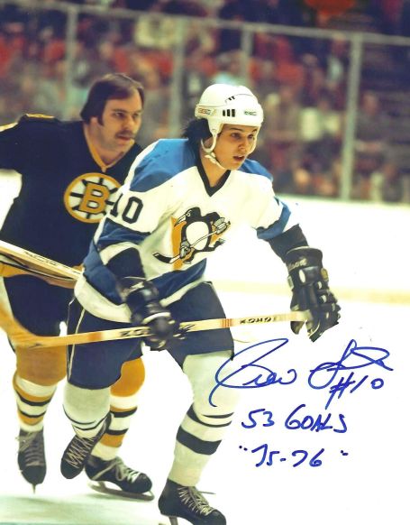 Autographed PIERRE LAROUCHE "53 Goals 75-76" 8X10 Pittsburgh Penguins Photo