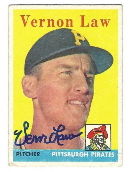 Autographed VERN LAW Pittsburgh Pirates 1958 Topps Card