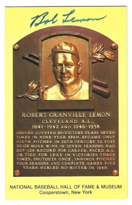 Autographed Bob Lemon Hall of Fame Gold Plaque
