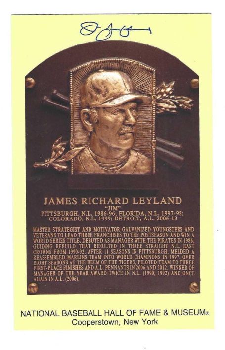 Autographed Jim Leyland Hall of Fame HOF Gold Plaque Postcard