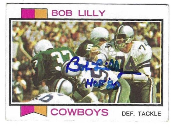 Autographed Bob Lilly "HOF 80" Dallas Cowboys 1973 Topps Card #450