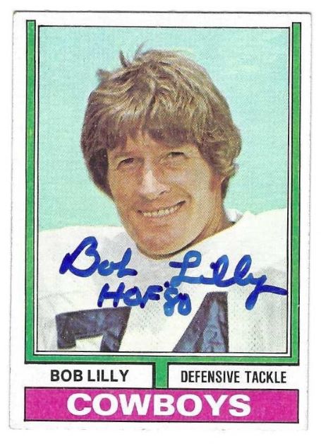Autographed Bob Lilly "HOF 80" Dallas Cowboys 1974 Topps Card #250