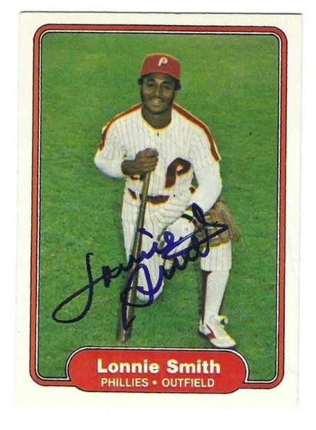 Autographed LONNIE SMITH Philadelphia Phillies 1982 Fleer Card