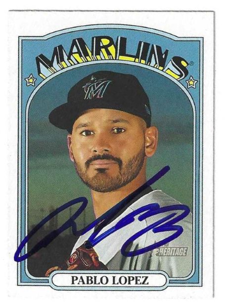 Autographed PABLO LOPEZ Miami Marlins 2021 Topps Heritage Card #385