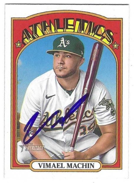 Autographed VIMAEL MACHIN Oakland A's 2021 Topps Heritage Card #502