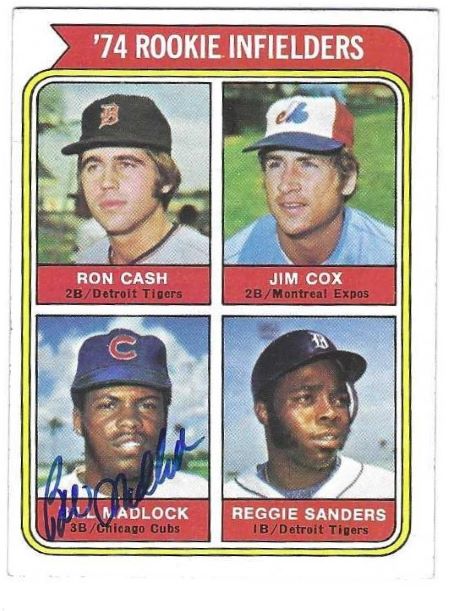 Autographed BILL MADLOCK Chicago Cubs 1974 Topps Card