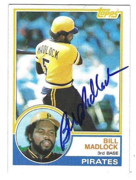 Autographed BILL MADLOCK Pittsburgh Pirates 1983 TOPPS Card
