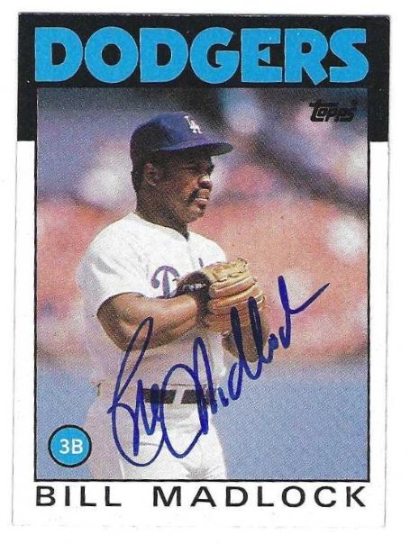 Autographed BILL MADLOCK Los Angeles Dodgers 1986 Topps Card