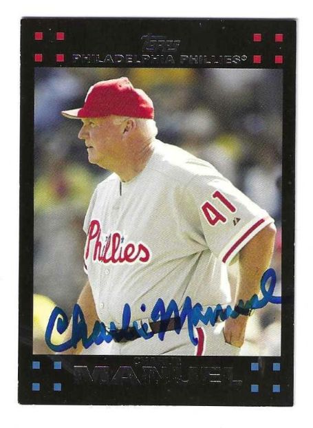 Autographed CHARLIE MANUEL Philadelphia Phillies 2007 Topps Card