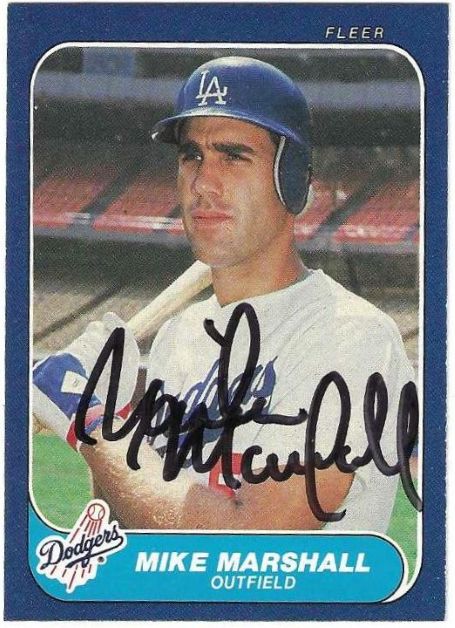 Autographed MIKE MARSHALL Los Angeles Dodgers 1986 Fleer Card