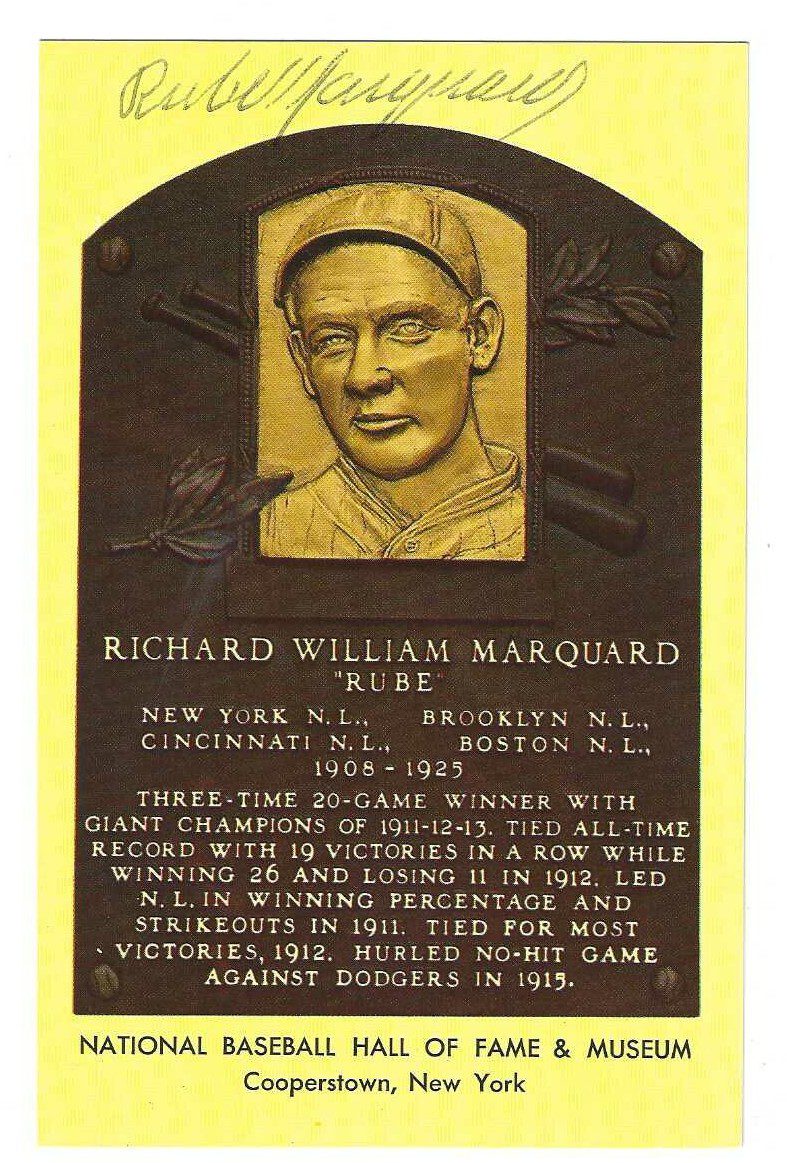 Autographed Rube Marquard  Hall of Fame Gold Plaque Postcard