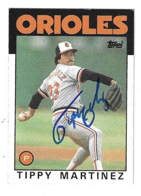 Autographed TIPPY MARTINEZ Baltimore Orioles 1986 Topps Card