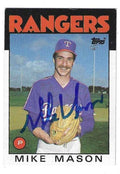Autographed MIKE MASON Texas Rangers 1986 Topps Card