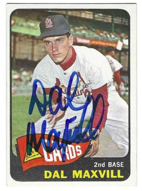 Autographed DAL MAXVILL St. Louis Cardinals 1965 Topps Card