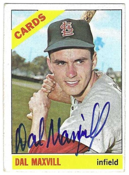 Autographed DAL MAXVILL St. Louis Cardinals 1966 Topps Card