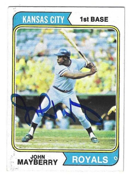 Autographed JOHN MAYBERRY Kansas City Royals 1974 Topps Card