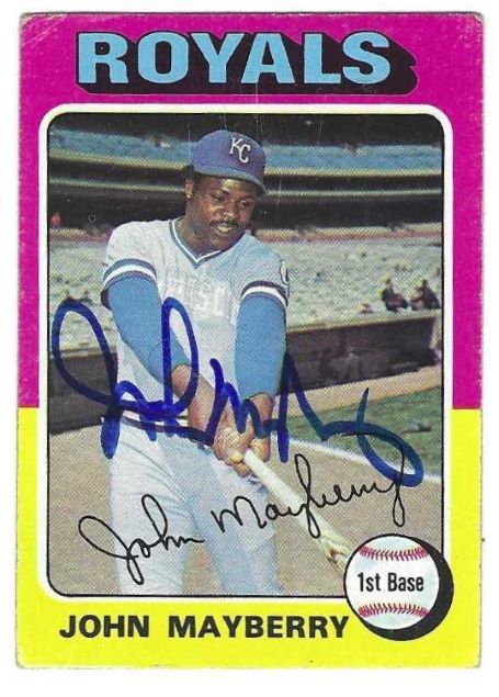 Autographed JOHN MAYBERRY Kansas City Royals 1975 Topps Card